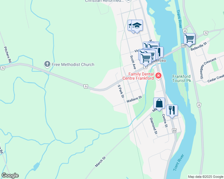 map of restaurants, bars, coffee shops, grocery stores, and more near 114 Mill Street in Quinte West