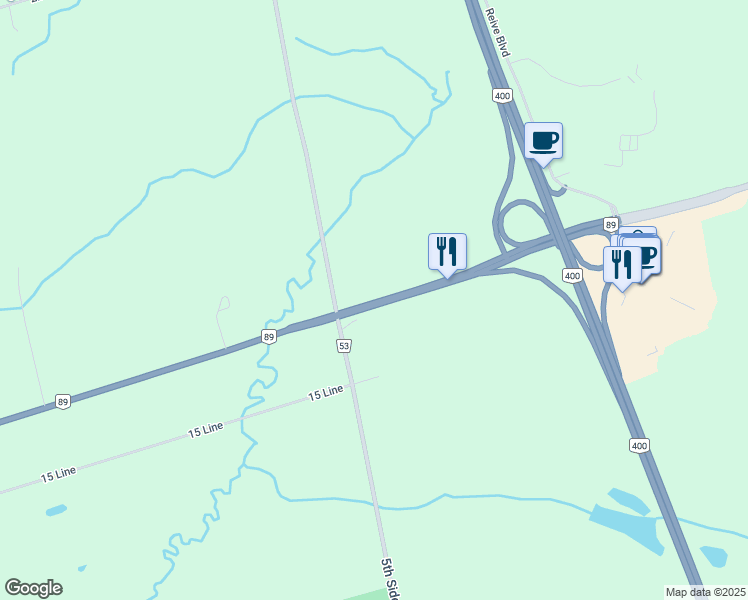 map of restaurants, bars, coffee shops, grocery stores, and more near 3584 Ontario 89 in Innisfil