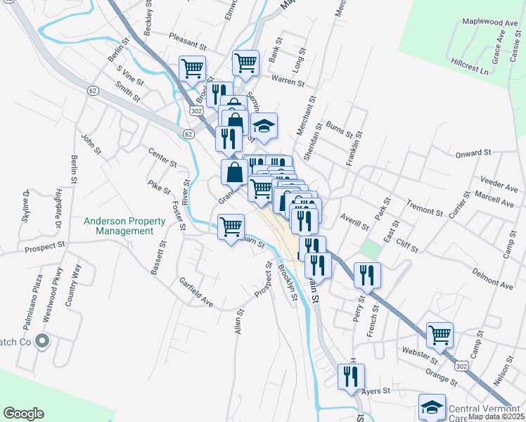 map of restaurants, bars, coffee shops, grocery stores, and more near 1 Depot Square in Barre