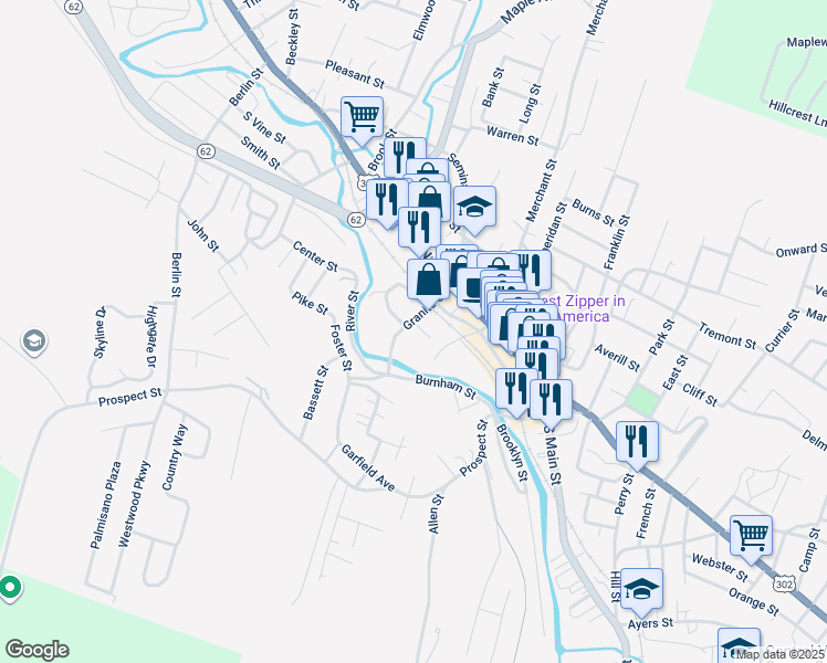 map of restaurants, bars, coffee shops, grocery stores, and more near 46 Granite Street in Barre