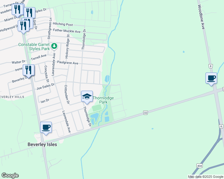 map of restaurants, bars, coffee shops, grocery stores, and more near 127 Joe Dales Drive in Georgina