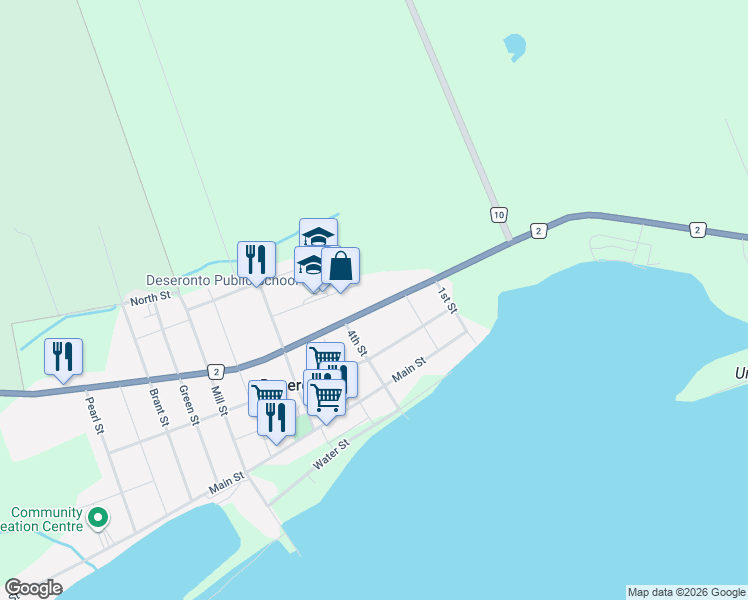 map of restaurants, bars, coffee shops, grocery stores, and more near 433 Dundas Street in Deseronto