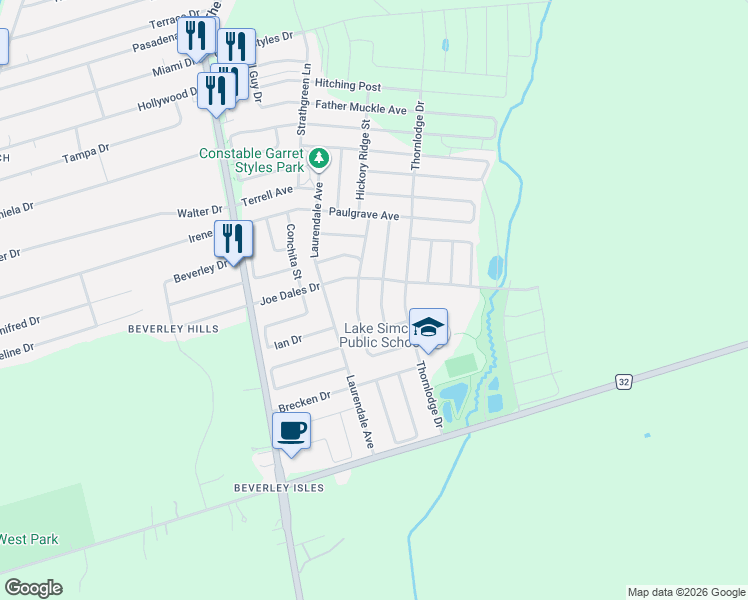 map of restaurants, bars, coffee shops, grocery stores, and more near 20 Crittenden Drive in Georgina