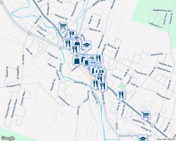 map of restaurants, bars, coffee shops, grocery stores, and more near 1 Depot Square in Barre
