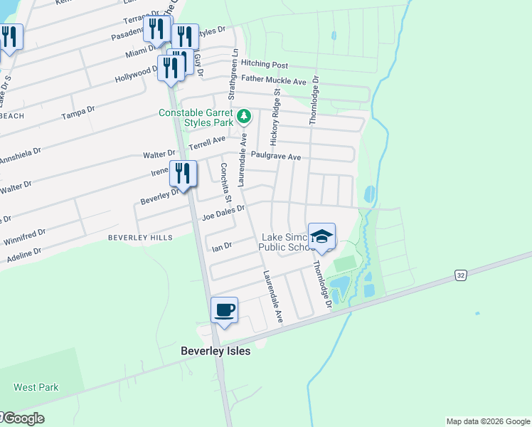 map of restaurants, bars, coffee shops, grocery stores, and more near 7 Crittenden Drive in Georgina