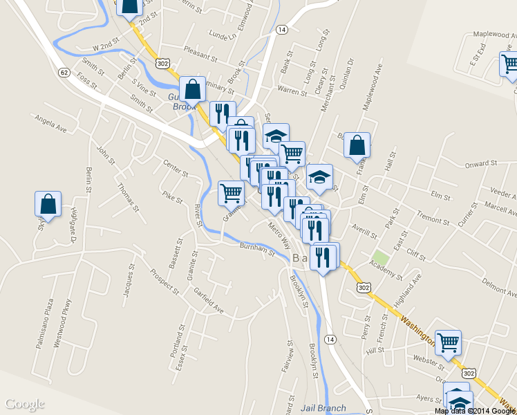 map of restaurants, bars, coffee shops, grocery stores, and more near 16 Enterprise Alley in Barre