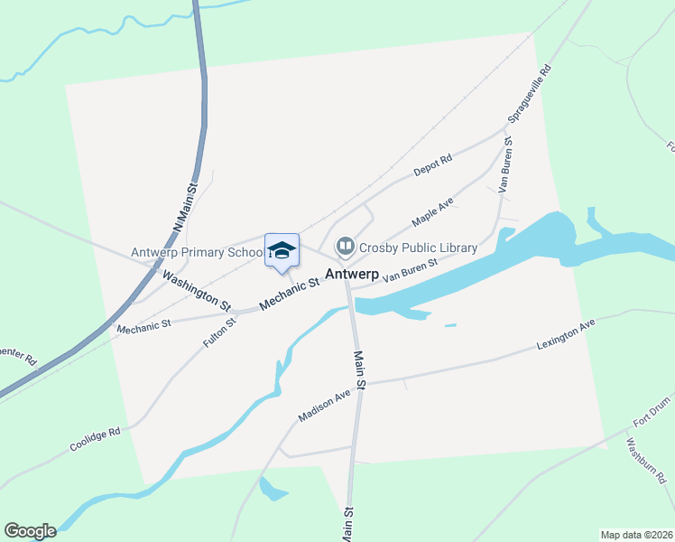 map of restaurants, bars, coffee shops, grocery stores, and more near 64 Main Street in Antwerp