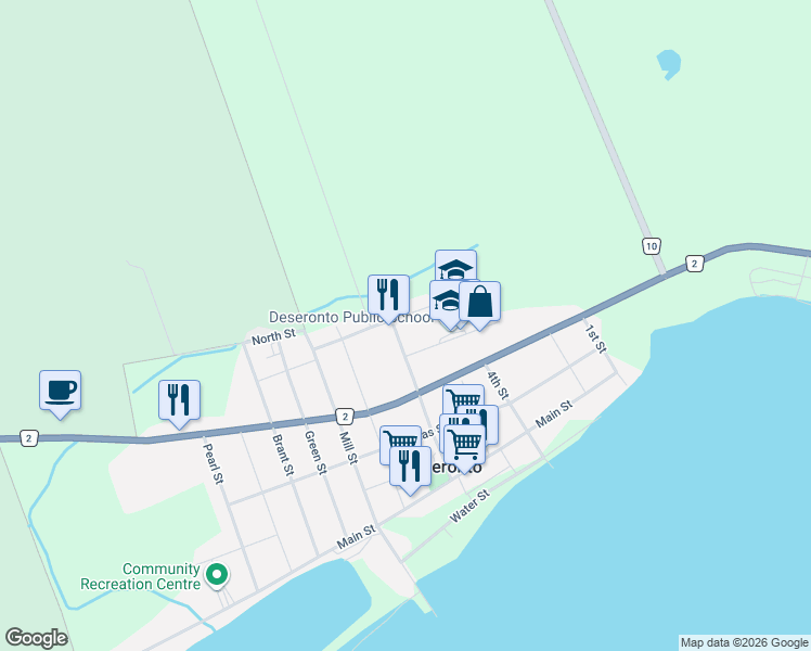 map of restaurants, bars, coffee shops, grocery stores, and more near 187 Centre Street in Deseronto