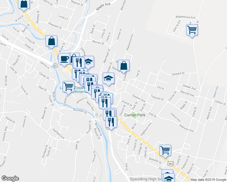 map of restaurants, bars, coffee shops, grocery stores, and more near 7 Summer Street in Barre