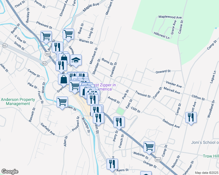 map of restaurants, bars, coffee shops, grocery stores, and more near 65 Elm Street in Barre