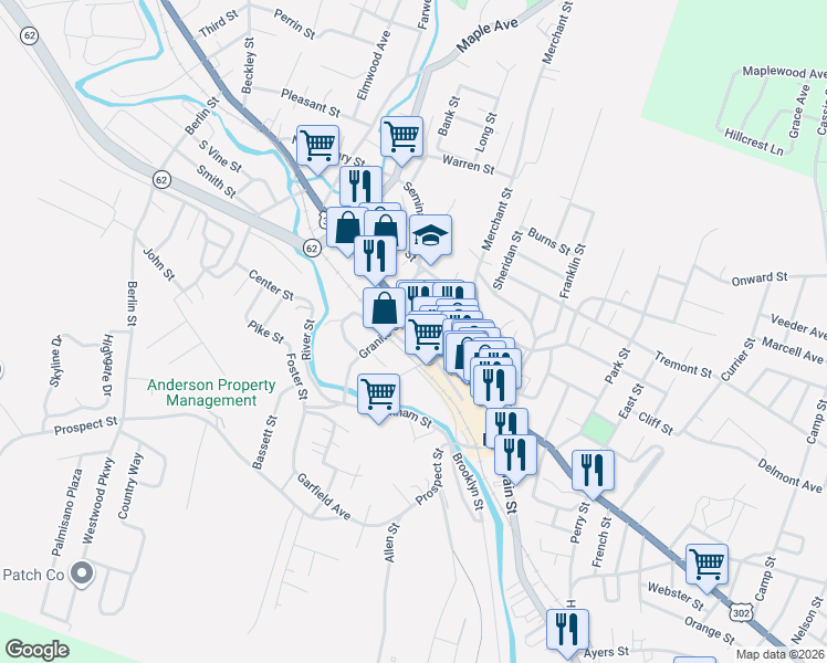 map of restaurants, bars, coffee shops, grocery stores, and more near 16 Enterprise Alley in Barre
