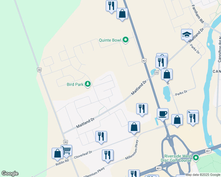 map of restaurants, bars, coffee shops, grocery stores, and more near Hanover Court in Belleville