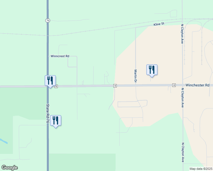 map of restaurants, bars, coffee shops, grocery stores, and more near 2734 County Road II in Neenah