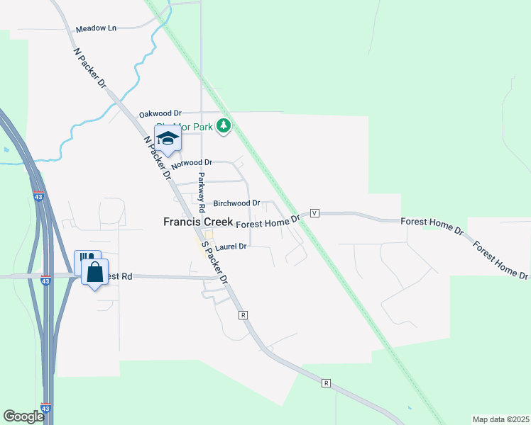 map of restaurants, bars, coffee shops, grocery stores, and more near in Francis Creek