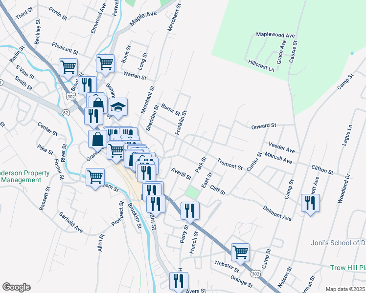 map of restaurants, bars, coffee shops, grocery stores, and more near 99 Elm Street in Barre