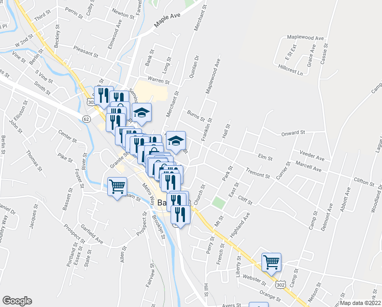 map of restaurants, bars, coffee shops, grocery stores, and more near 15 Wellington Street in Barre