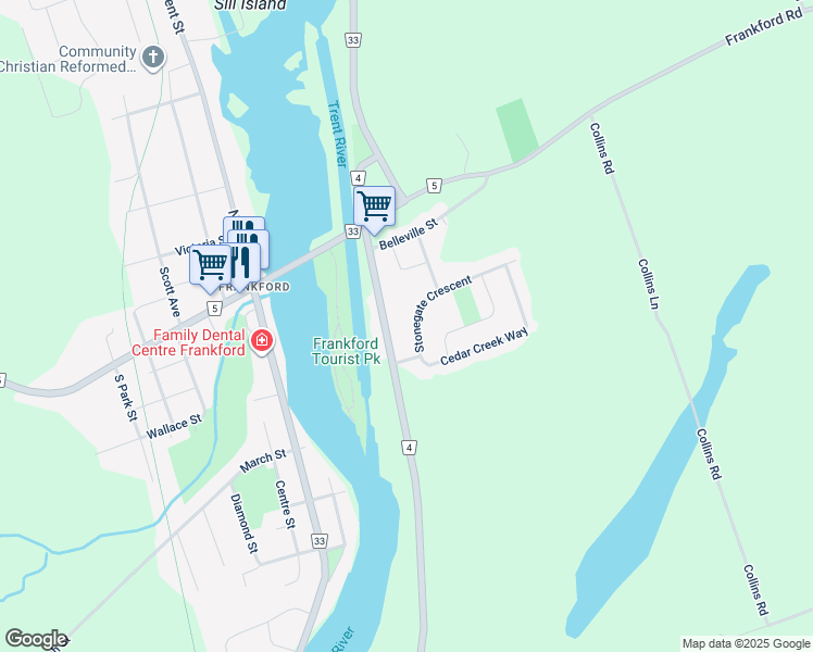 map of restaurants, bars, coffee shops, grocery stores, and more near 12 Stonegate Crescent in Quinte West