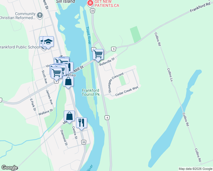 map of restaurants, bars, coffee shops, grocery stores, and more near 278 Riverside Parkway in Quinte West