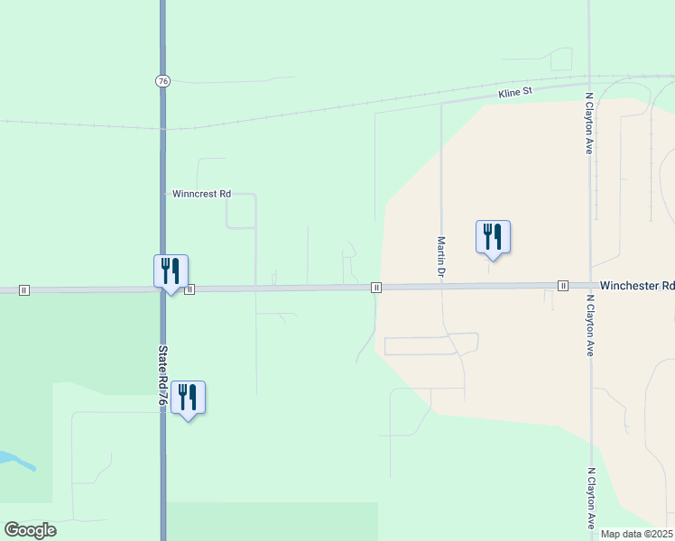 map of restaurants, bars, coffee shops, grocery stores, and more near 2734 County Road II in Neenah