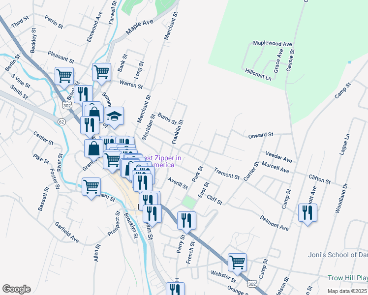 map of restaurants, bars, coffee shops, grocery stores, and more near 115 Elm Street in Barre