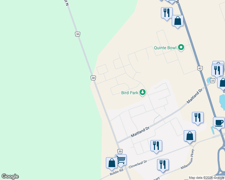 map of restaurants, bars, coffee shops, grocery stores, and more near 64 Covington Crescent in Belleville