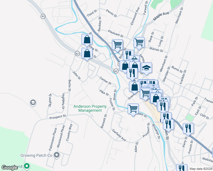 map of restaurants, bars, coffee shops, grocery stores, and more near 7 George Street in Barre