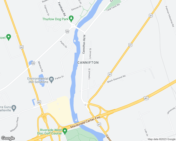 map of restaurants, bars, coffee shops, grocery stores, and more near 14 Latchford Street in Belleville