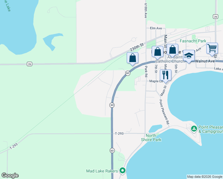 map of restaurants, bars, coffee shops, grocery stores, and more near 713 Tomahawk Court in Madison Lake