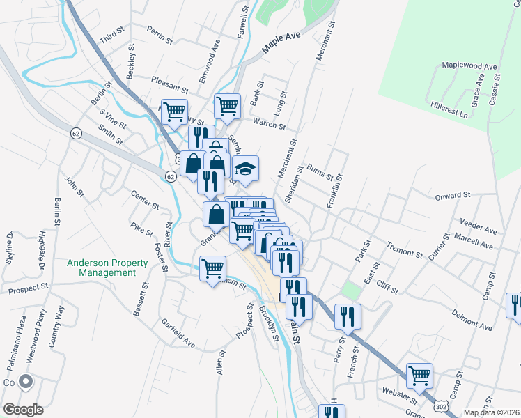 map of restaurants, bars, coffee shops, grocery stores, and more near 23 West Street in Barre