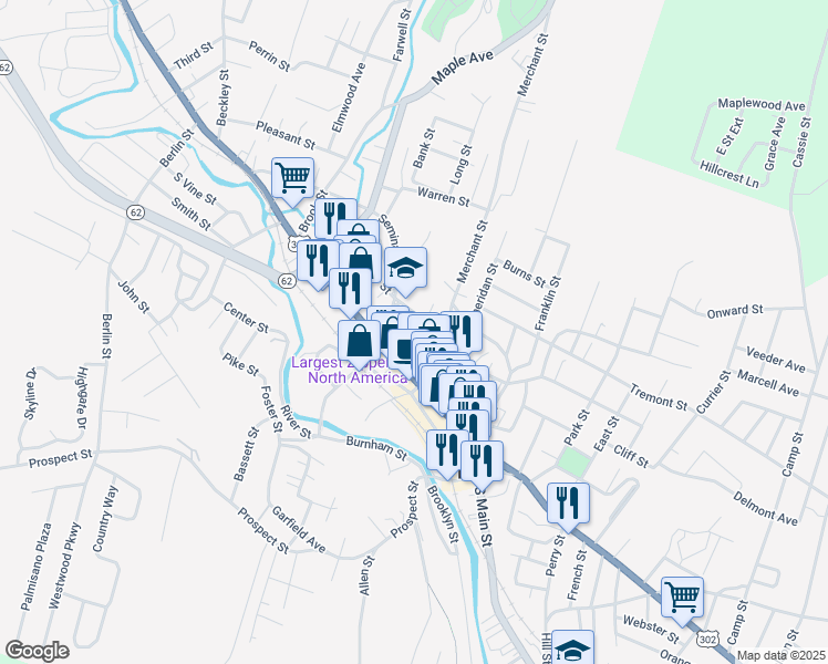 map of restaurants, bars, coffee shops, grocery stores, and more near 23 West Street in Barre
