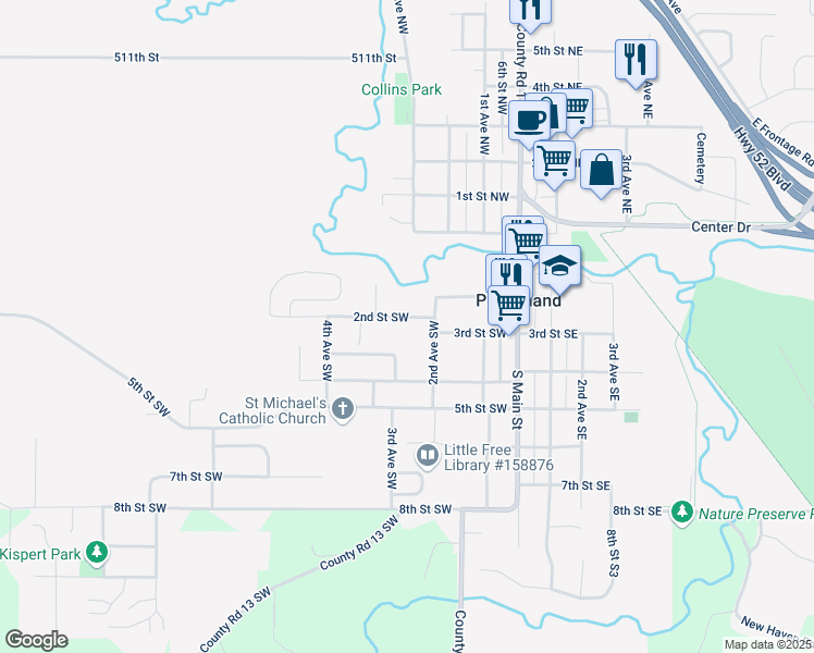map of restaurants, bars, coffee shops, grocery stores, and more near 311 2nd Street Southwest in Pine Island