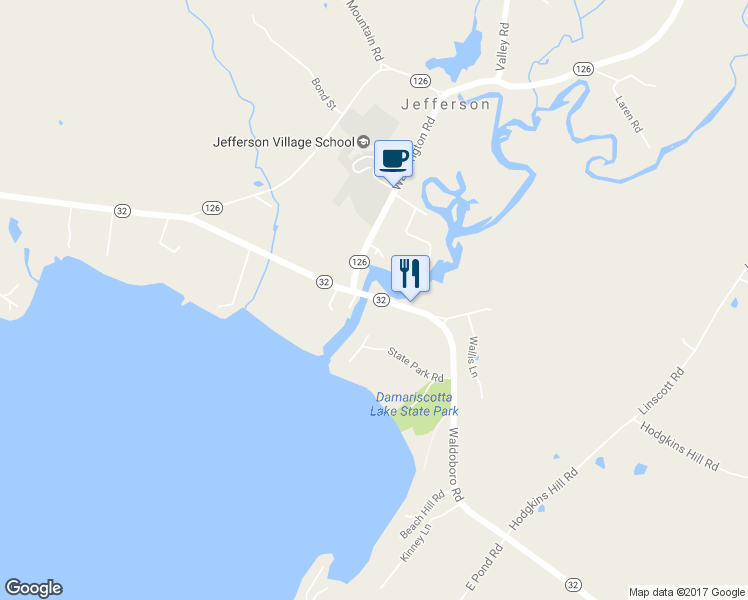 map of restaurants, bars, coffee shops, grocery stores, and more near 225 Waldoboro Road in Jefferson