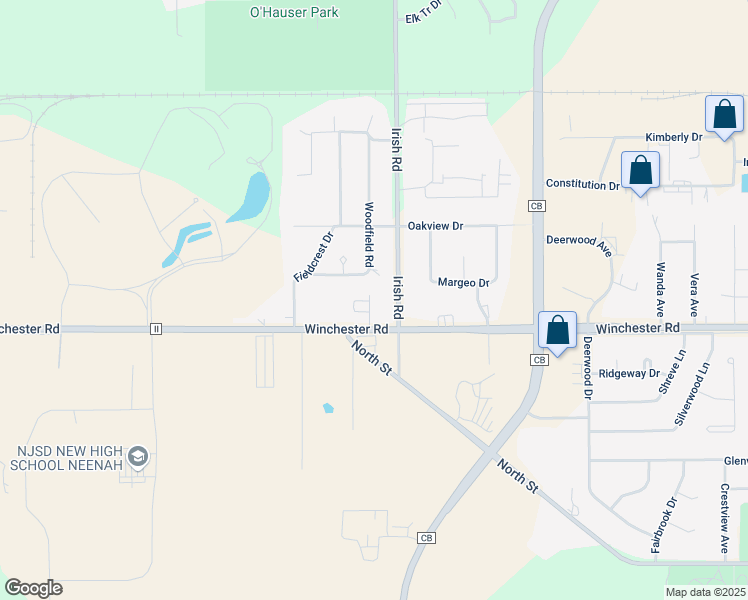 map of restaurants, bars, coffee shops, grocery stores, and more near 1820 County Road II in Neenah