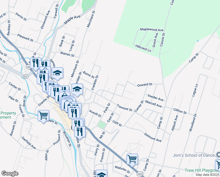 map of restaurants, bars, coffee shops, grocery stores, and more near 144 Elm Street in Barre