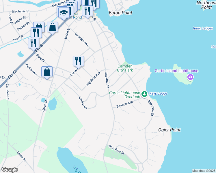 map of restaurants, bars, coffee shops, grocery stores, and more near Chestnut Street in Camden
