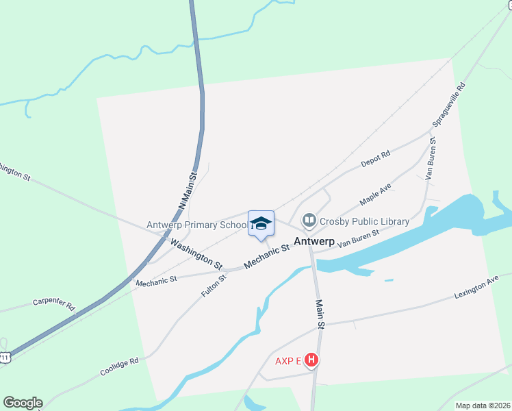 map of restaurants, bars, coffee shops, grocery stores, and more near 31 Main Street in Antwerp