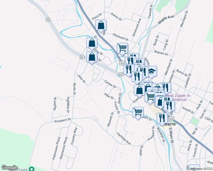 map of restaurants, bars, coffee shops, grocery stores, and more near 5 Howard Street in Barre