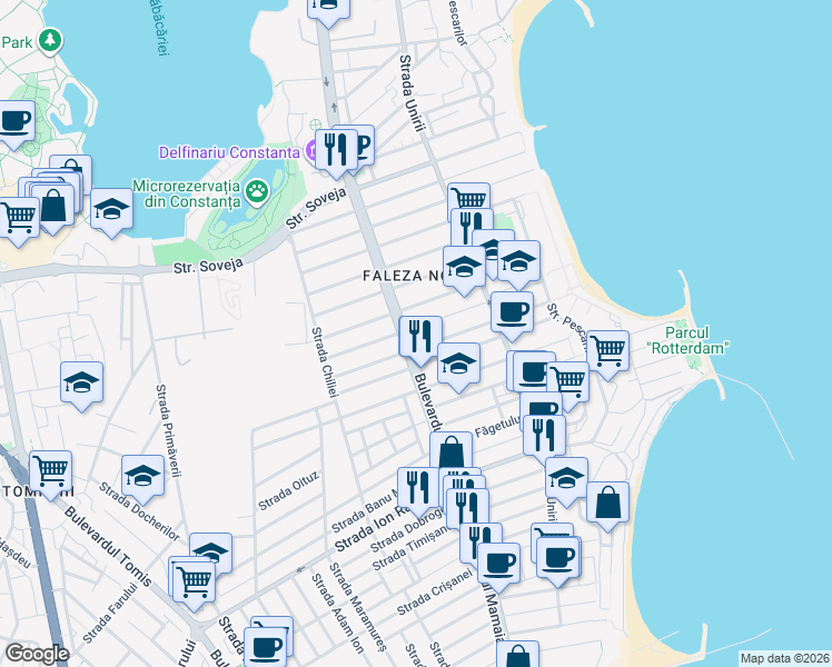 map of restaurants, bars, coffee shops, grocery stores, and more near in Constanța