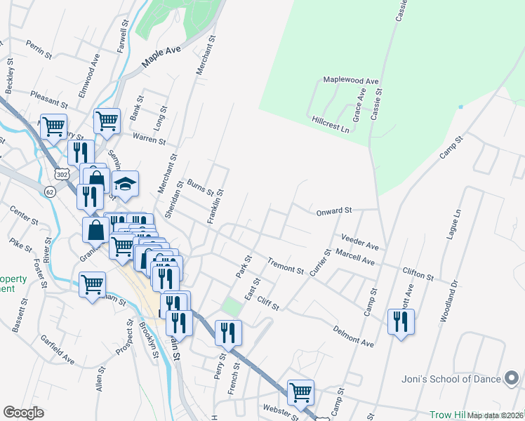map of restaurants, bars, coffee shops, grocery stores, and more near 144 Elm Street in Barre