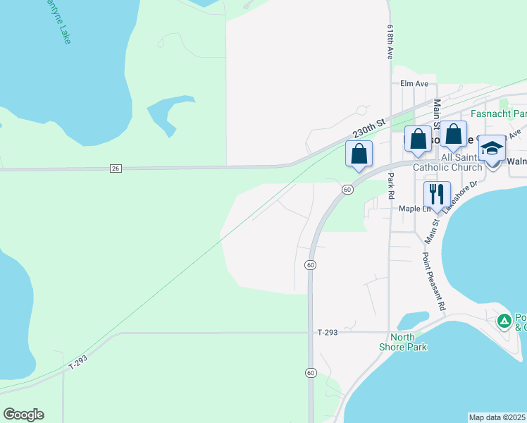 map of restaurants, bars, coffee shops, grocery stores, and more near 1043 Sakatah Court in Madison Lake