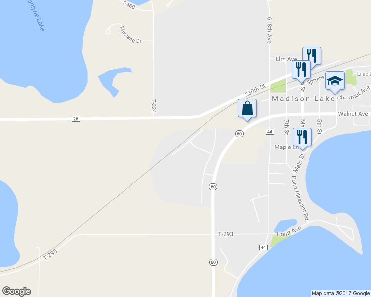 map of restaurants, bars, coffee shops, grocery stores, and more near 1043 Sakatah Court in Madison Lake
