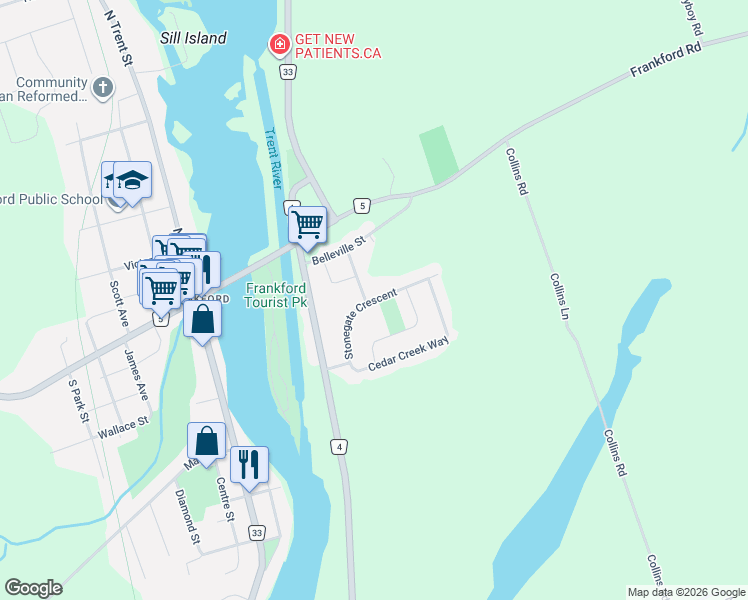 map of restaurants, bars, coffee shops, grocery stores, and more near 24 Stonegate Crescent in Quinte West