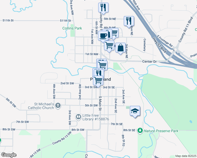 map of restaurants, bars, coffee shops, grocery stores, and more near in Pine Island