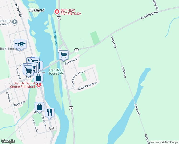 map of restaurants, bars, coffee shops, grocery stores, and more near 35 Forest Valley Drive in Quinte West
