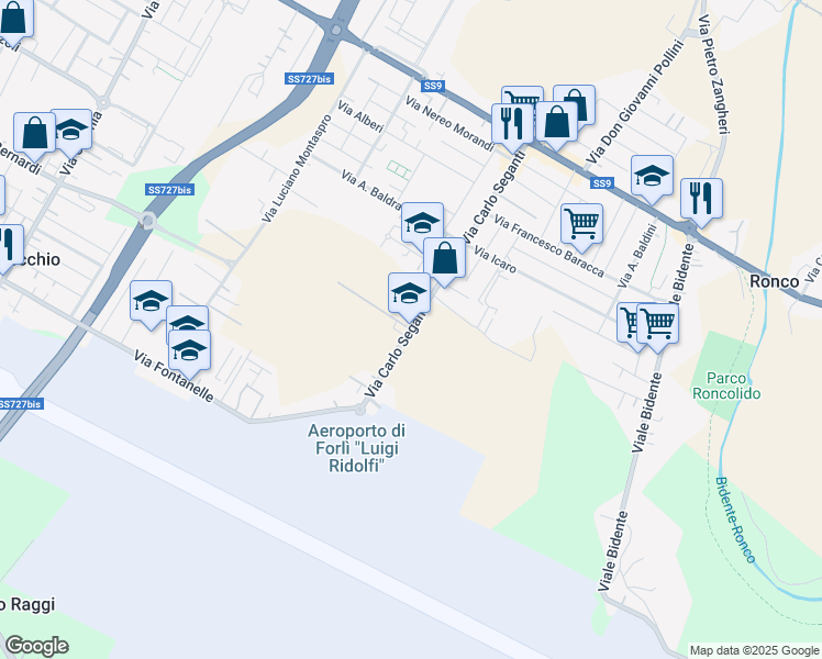map of restaurants, bars, coffee shops, grocery stores, and more near 103 Via Carlo Seganti in Forli