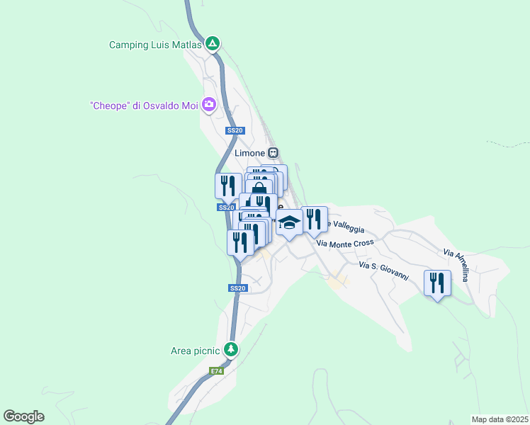 map of restaurants, bars, coffee shops, grocery stores, and more near Via Commendator Beltrandi in Limone Piemonte