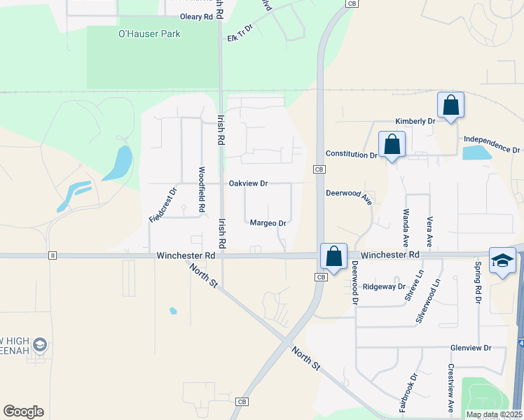 map of restaurants, bars, coffee shops, grocery stores, and more near 724 Beverly Court in Neenah