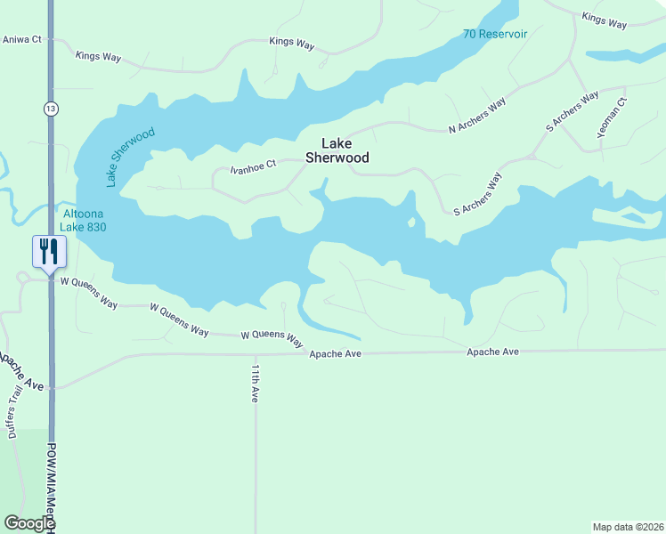 map of restaurants, bars, coffee shops, grocery stores, and more near 1087 East Queens Way in Nekoosa