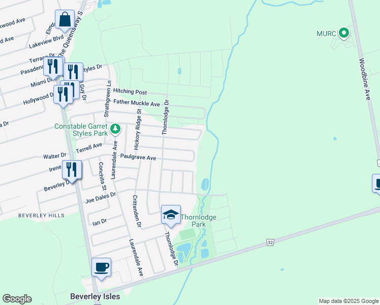 map of restaurants, bars, coffee shops, grocery stores, and more near 34 Carness Crescent in Georgina