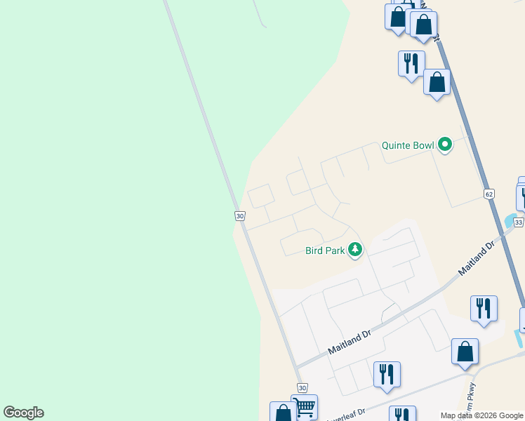 map of restaurants, bars, coffee shops, grocery stores, and more near 2 Farmington Crescent in Belleville